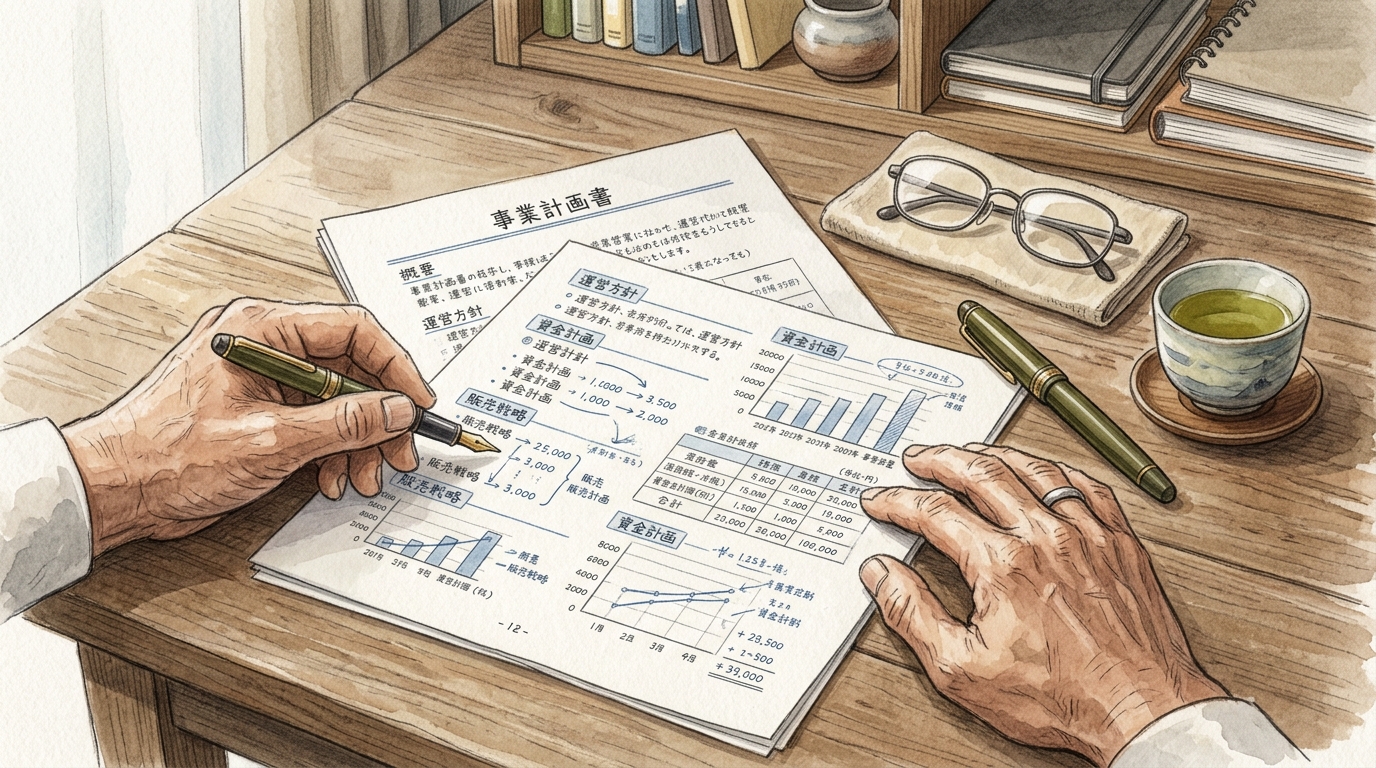 金融機関や専門家との相談に向けた書類整理を行う様子